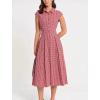 image:imagechouyatou Womens Retro Plaid Midi Long Shirt Dress Half Button Gingham Pleated Boho Tank DressRed