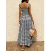 image:imagechouyatou Womens Retro Plaid Smocked Long Dress Boho Gingham Beach Dresses Sexy Spaghetti Strap Swing Pleated DressBlack