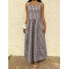 image:imagechouyatou Womens Retro Plaid Smocked Long Dress Boho Gingham Beach Dresses Sexy Spaghetti Strap Swing Pleated DressCoffee
