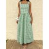 image:imagechouyatou Womens Retro Plaid Smocked Long Dress Boho Gingham Beach Dresses Sexy Spaghetti Strap Swing Pleated DressGreen