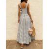 image:imagechouyatou Womens Retro Plaid Smocked Long Dress Boho Gingham Beach Dresses Sexy Spaghetti Strap Swing Pleated DressKhaki