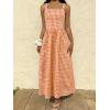 image:imagechouyatou Womens Retro Plaid Smocked Long Dress Boho Gingham Beach Dresses Sexy Spaghetti Strap Swing Pleated DressOrange