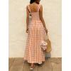 image:imagechouyatou Womens Retro Plaid Smocked Long Dress Boho Gingham Beach Dresses Sexy Spaghetti Strap Swing Pleated DressOrange
