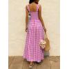 image:imagechouyatou Womens Retro Plaid Smocked Long Dress Boho Gingham Beach Dresses Sexy Spaghetti Strap Swing Pleated DressPink