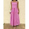 image:imagechouyatou Womens Retro Plaid Smocked Long Dress Boho Gingham Beach Dresses Sexy Spaghetti Strap Swing Pleated DressPink