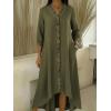 image:imagechouyatou Womens Ruffle Button Down Denim Midi Long Dress 34 Sleeve High How Jean Dress with PocketsArmy Green
