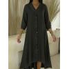 image:imagechouyatou Womens Ruffle Button Down Denim Midi Long Dress 34 Sleeve High How Jean Dress with PocketsBlack