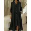 image:imagechouyatou Womens Ruffle Button Down Denim Midi Long Dress 34 Sleeve High How Jean Dress with PocketsBlack