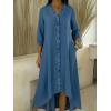 image:imagechouyatou Womens Ruffle Button Down Denim Midi Long Dress 34 Sleeve High How Jean Dress with PocketsBlue