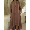 image:imagechouyatou Womens Ruffle Button Down Denim Midi Long Dress 34 Sleeve High How Jean Dress with PocketsBrown