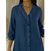 image:imagechouyatou Womens Ruffle Button Down Denim Midi Long Dress 34 Sleeve High How Jean Dress with PocketsDark Blue