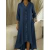 image:imagechouyatou Womens Ruffle Button Down Denim Midi Long Dress 34 Sleeve High How Jean Dress with PocketsDark Blue