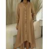 image:imagechouyatou Womens Ruffle Button Down Denim Midi Long Dress 34 Sleeve High How Jean Dress with PocketsKhaki