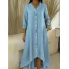 image:imagechouyatou Womens Ruffle Button Down Denim Midi Long Dress 34 Sleeve High How Jean Dress with PocketsLight Blue