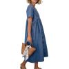 image:imagechouyatou Womens Short Sleeve Denim Shirt Dress Business Casual VNeck Midi Long Jean Dress with PocketsBlue