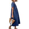 image:imagechouyatou Womens Short Sleeve Denim Shirt Dress Business Casual VNeck Midi Long Jean Dress with PocketsDark Blue