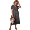 image:imagechouyatou Womens Short Sleeve Denim Shirt Dress Business Casual VNeck Midi Long Jean Dress with PocketsGrey