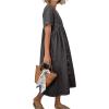 image:imagechouyatou Womens Short Sleeve Denim Shirt Dress Business Casual VNeck Midi Long Jean Dress with PocketsGrey