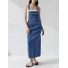 image:imagechouyatou Womens Sleeveless Sexy Pencil Denim Tank Dress Mid Long Overall Jean Jumper Dress with SplitDark Blue