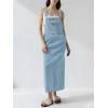 image:imagechouyatou Womens Sleeveless Sexy Pencil Denim Tank Dress Mid Long Overall Jean Jumper Dress with SplitLight Blue
