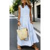 image:imagechouyatou Womens Summer Boho Gingham Dress Business Casual Belted Flowy Plaid Maxi Shirt Dress SundressLight Blue