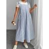 image:imagechouyatou Womens Summer Boho Striped Overall Dress Adjustable Strap Pocketed Midi Long Jumper DressBlue