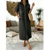 image:imagechouyatou Womens Summer Button Down Denim Shirt Dress Casual Short Sleeve Distressed Jean Long Dress with PocketsBlack