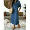 image:imagechouyatou Womens Summer Button Down Denim Shirt Dress Casual Short Sleeve Distressed Jean Long Dress with PocketsBlue