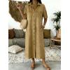 image:imagechouyatou Womens Summer Button Down Denim Shirt Dress Casual Short Sleeve Distressed Jean Long Dress with PocketsKhaki