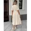 image:imagechouyatou Womens Summer Short Sleeve Cotton Dress V Neck Bowknot A Line Flare Midi Dress with PocketsBeige