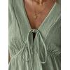 image:imagechouyatou Womens Summer Short Sleeve Cotton Dress V Neck Bowknot A Line Flare Midi Dress with PocketsGreen