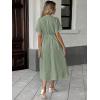 image:imagechouyatou Womens Summer Short Sleeve Cotton Dress V Neck Bowknot A Line Flare Midi Dress with PocketsGreen