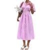 image:imagechouyatou Womens 2026 Summer Casual Striped Maxi Long Shirt Dress Pleated Button Down Short Sleeve Tunic DressPink