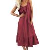 image:imagechouyatou Womens Cotton Linen Spaghetti Strap Beach Dress Casual Loose ALine Midi Long SundressRed