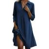 image:imagechouyatou Womens Distressed Denim Polo Shirt Dress Casual Loose 34 Sleeve A Line Pleated Midi Long Jean DressDark Blue