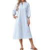 image:imagechouyatou Womens Elegant 34 Sleeve Striped Shirt Dress VNeck Collared Midi Long Beach Dress with PocketsBlue