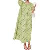 image:imagechouyatou Womens Polka Dot A Line Flare Dress Puff Sleeve Loose Cute Floral Midi Long Dress with PocketsGreen