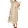 image:imagechouyatou Womens Polka Dot A Line Flare Dress Puff Sleeve Loose Cute Floral Midi Long Dress with PocketsKhaki