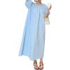 image:imagechouyatou Womens Polka Dot A Line Flare Dress Puff Sleeve Loose Cute Floral Midi Long Dress with PocketsLight Blue