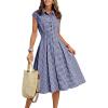 image:imagechouyatou Womens Retro Plaid Midi Long Shirt Dress Half Button Gingham Pleated Boho Tank DressBlue