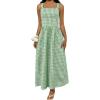 image:imagechouyatou Womens Retro Plaid Smocked Long Dress Boho Gingham Beach Dresses Sexy Spaghetti Strap Swing Pleated DressGreen