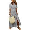 image:imagechouyatou Womens Summer Boho Striped Maxi Long Shirt Dress Business Casual Short Sleeve Belted Cotton DressBlack
