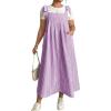 image:imagechouyatou Womens Summer Boho Striped Overall Dress Adjustable Strap Pocketed Midi Long Jumper DressPurple
