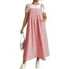 image:imagechouyatou Womens Summer Boho Striped Overall Dress Adjustable Strap Pocketed Midi Long Jumper DressRed
