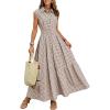 image:imagechouyatou Womens Summer Plaid Maxi Shirt Dress Button Down Gingham Pleated Boho Sleeveless Long DressCoffee