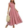 image:imagechouyatou Womens Summer Plaid Maxi Shirt Dress Button Down Gingham Pleated Boho Sleeveless Long DressRed
