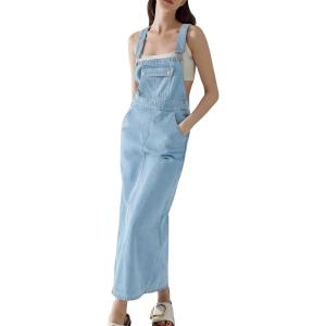 image:imagechouyatou Womens Sleeveless Sexy Pencil Denim Tank Dress Mid Long Overall Jean Jumper Dress with SplitLight Blue