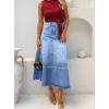 image:imageCHOUYATOU Womens Retro High Waist Jean Skirt Distressed Casual ALine Midi Long Denim Skirt with PocketLight Blue
