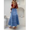 image:imageCHOUYATOU Womens Retro High Waist Jean Skirt Distressed Casual ALine Midi Long Denim Skirt with PocketLight Blue