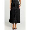 image:imagechouyatou Women Classic Button Down Long Jean Skirt Casual ALine Distressed Midi Denim Skirt with PocketBlack